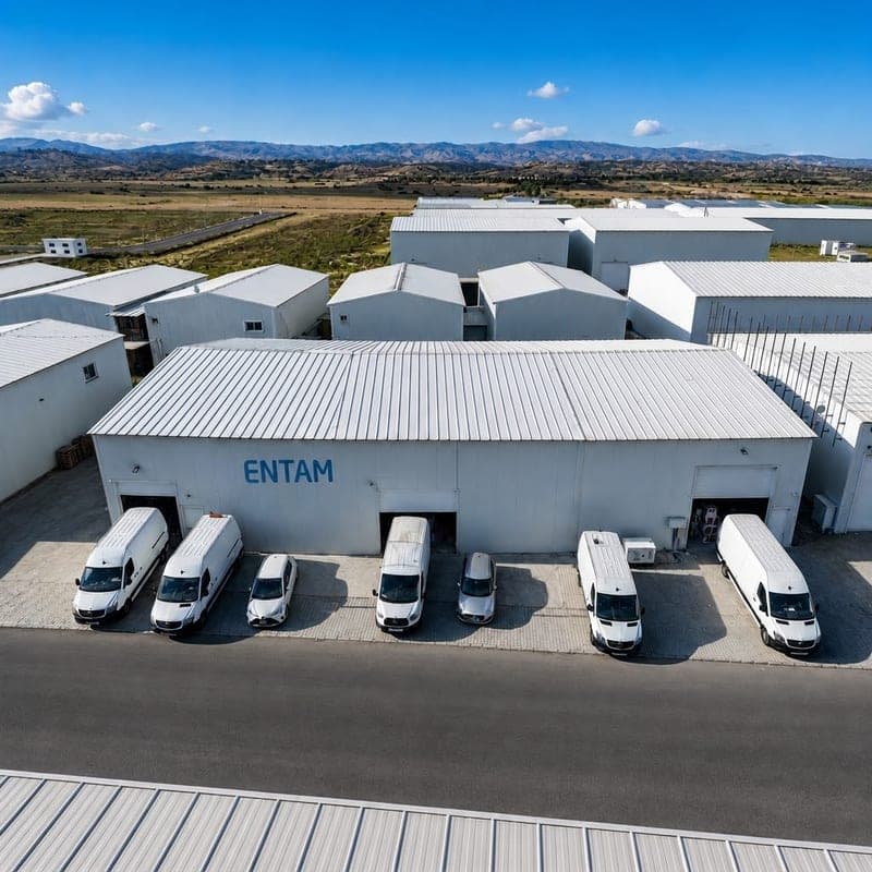 Aerial view of the ENTAM central warehouse and distribution fleet