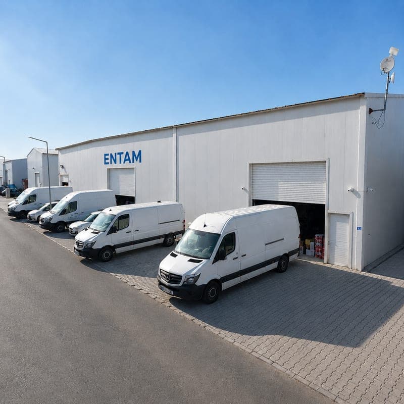 Vehicles ready for distribution outside the ENTAM central warehouse