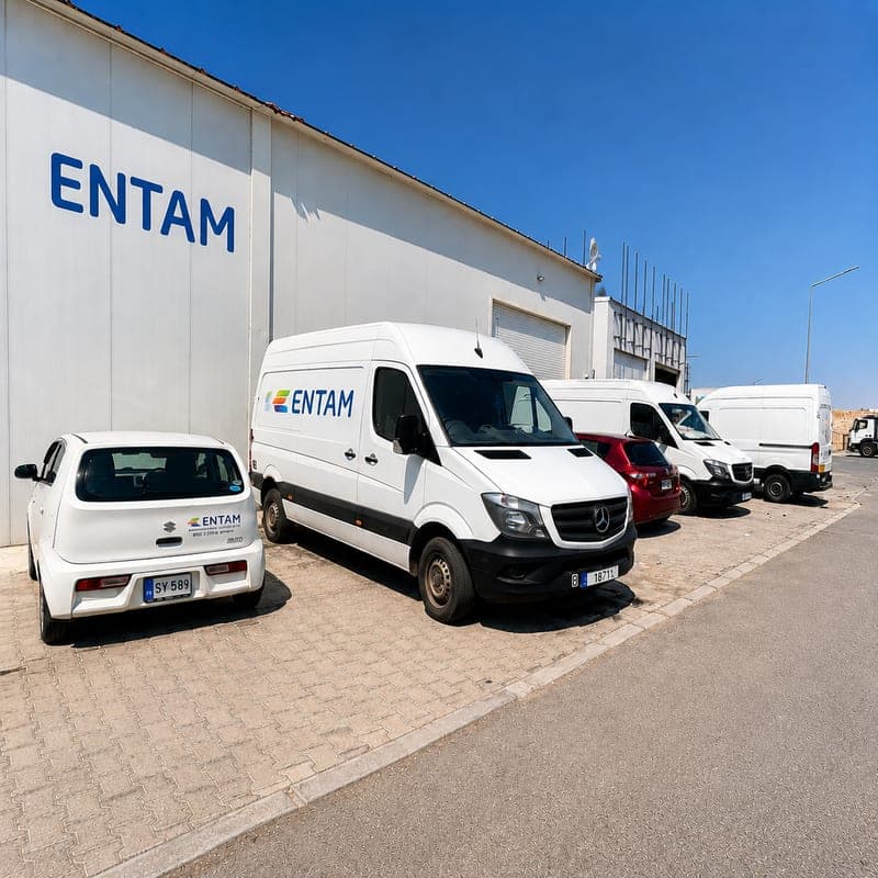 ENTAM-branded vehicles outside the ENTAM central warehouse